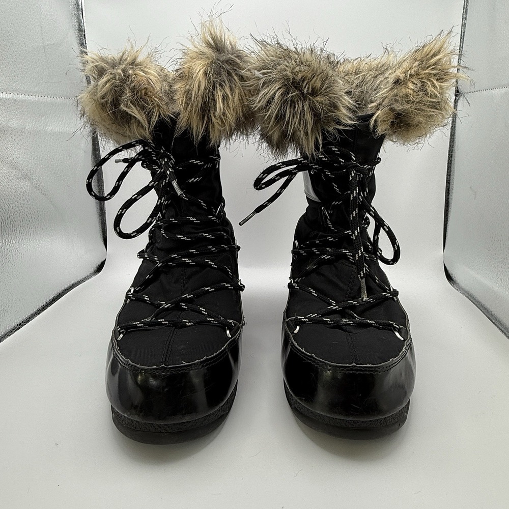 Moon Boots Monaco Faux Fur Low Black Snow Boots Apres Ski Sz EU 39 US 7 *read